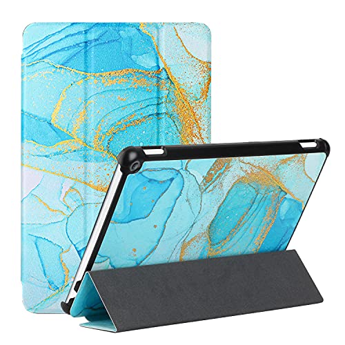 MadBee Tablet Hülle für All-New Amazon Fire HD 10/HD 10 Plus (11th, 2021), PU Leder Flip Case Cover Ultra Schlank Superleicht Ständer Schutzhülle mit Standfunktion [Auto Schlaf/Wach] (Blau Gold) von MadBee