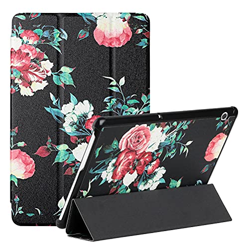 MadBee Tablet Hülle für Huawei MediaPad T5 10 (10.1 Inch, 2018), PU Leder Flip Case Cover Ultra Schlank Superleicht Ständer Schutzhülle mit Standfunktion [Nein Auto Schlaf/Wach] (Blume) von MadBee