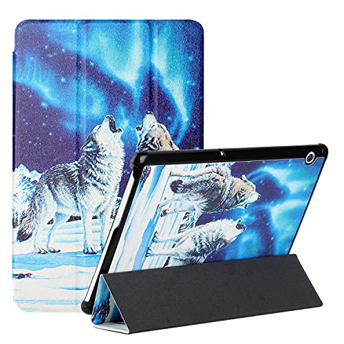 MadBee Tablet Hülle für Huawei MediaPad T5 10 (10.1 Inch, 2018), PU Leder Flip Case Cover Ultra Schlank Superleicht Ständer Schutzhülle mit Standfunktion [Nein Auto Schlaf/Wach] (Wolf#2) von MadBee