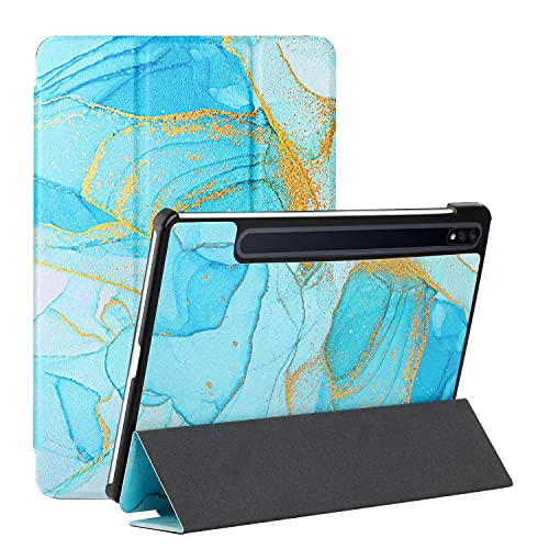 MadBee Tablet Hülle für Samsung Galaxy Tab S7/T870/T875, PU Leder Flip Case Cover Ultra Schlank Superleicht Ständer Schutzhülle mit Standfunktion [Auto Schlaf/Wach] (Blau Gold) von MadBee