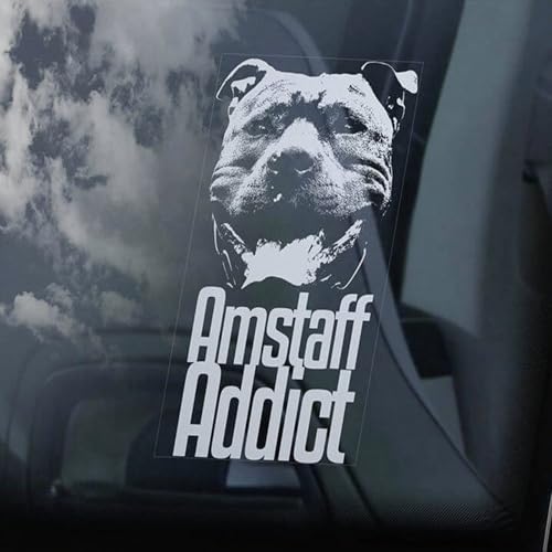 Madcolitote Amstaff Addict Auto-Fensteraufkleber, Motiv: American Staffordshire Terrier, Staffie Staffy, Vinyl, gestanzte Aufkleber, lustige Stoßstangen-Aufkleber, Geschenk für Hunde und Haustiere von Madcolitote