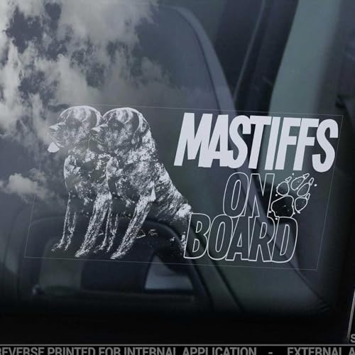 Madcolitote Auto-Fensteraufkleber mit englischer Aufschrift "Mastiffs on Board", englischer Mastiff, Molosser, Vinyl, gestanzt, lustig, Geschenk für Hunde und Haustiere Madcolitote Auto-Fensteraufkleber mit englischer Aufschrift "Mastiffs on Board", englischer Mastiff, Molosser, Vinyl, gestanzt, lustig, Geschenk für Hunde und Haustiere von Madcolitote