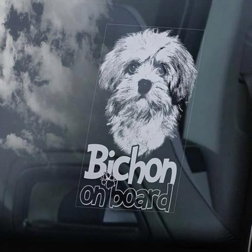 Madcolitote Bichon on Board Auto-Fensteraufkleber, Motiv: Frisé, Havaneser, Vinyl, gestanzt, lustige Stoßstangen-Aufkleber, Geschenk für Mutter, Vater, Geschenk von Madcolitote