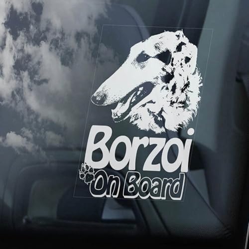 Madcolitote Borzoi on Board Auto-Fensteraufkleber, Motiv: Russischer Wolfshund, Vinyl, gestanzt, lustige Stoßstangen-Aufkleber, Geschenk für Mutter, Vater von Madcolitote