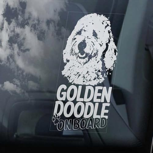 Madcolitote Goldendoodle on Board Auto-Fensteraufkleber, goldenes Kritzelei-Hundeschild, Vinyl, gestanzte Aufkleber, lustige Stoßstangen-Aufkleber, Geschenk für Mutter, Vater, Geschenk von Madcolitote