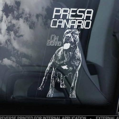 Madcolitote Presa Canario on Board Auto-Fensteraufkleber, Dogo, Kanarienvögel, Mastiff, Aufkleber, Vinyl, gestanzt, lustiger Stoßstangen-Aufkleber, Geschenk für Hunde und Haustiere Madcolitote Presa Canario on Board Auto-Fensteraufkleber, Dogo, Kanarienvögel, Mastiff, Aufkleber, Vinyl, gestanzt, lustiger Stoßstangen-Aufkleber, Geschenk für Hunde und Haustiere von Madcolitote