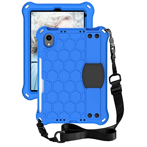 MadeRy Hülle Kompatibel mit Pad Mini 6th 2021 8.3 inch (A2567 A2568 A2569), Leichte Silikon Langlebig Stoßfeste Kind Schutzhülle mit Drehbarem Ständer und Schultergurt, Blau von MadeRy