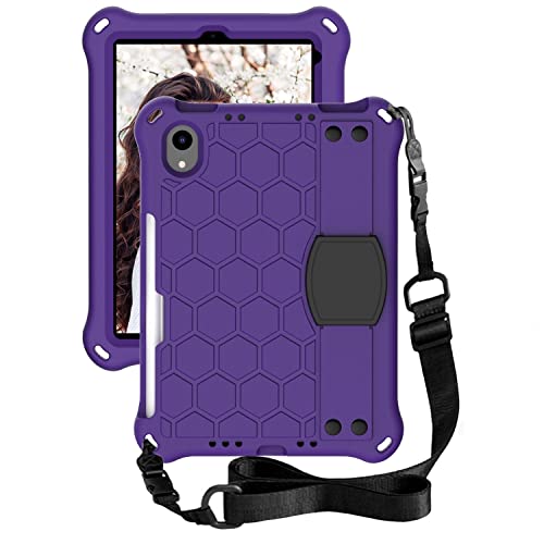 MadeRy Hülle Kompatibel mit Pad Mini 6th 2021 8.3 inch (A2567 A2568 A2569), Leichte Silikon Langlebig Stoßfeste Kind Schutzhülle mit Drehbarem Ständer und Schultergurt, Violett von MadeRy