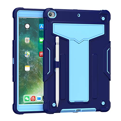 MadeRy Hülle für iPad (7th/8th) 10.2 inch/iPad Air 3 10.5 inch, Robuste Langlebig Stoßfeste Schutzhülle mit Faltbarem Ständer (Marineblau+Blau) von MadeRy