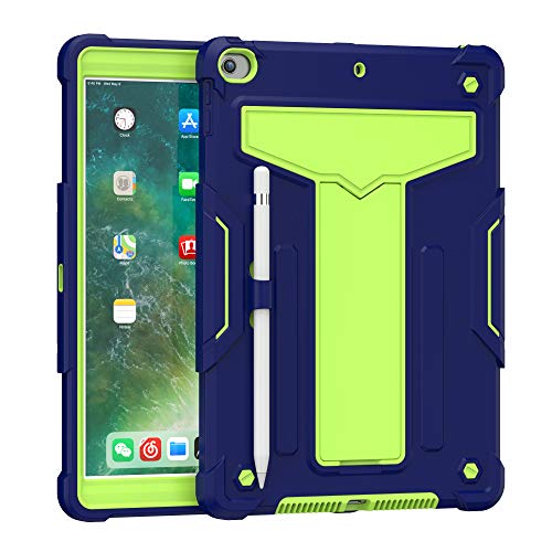 MadeRy Hülle für iPad (7th/8th) 10.2 inch / iPad Air 3 10.5 inch, Robuste Langlebig Stoßfeste Schutzhülle mit Faltbarem Ständer (Marineblau+Olivine) von MadeRy