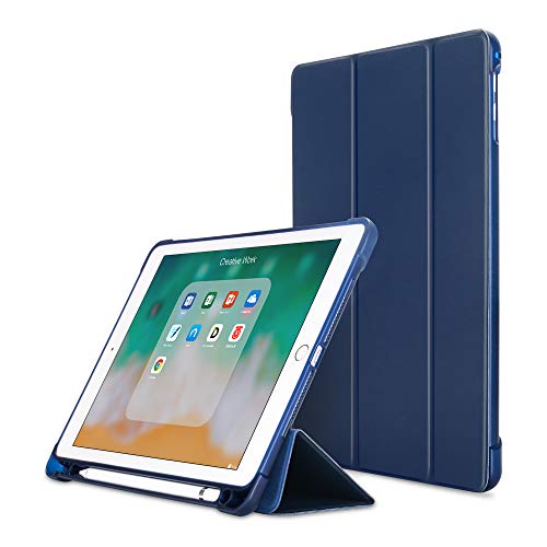 MadeRy Hülle für iPad (7th Generation) (10.2" 2019) / iPad Air 3 (2019) / iPad Pro 10.5" (2017), Ultra Dünn Weicher TPU Cover mit Pencilhalter und Trifold Stand, Auto Schlaf/Aufwachen, Dunkelblau von MadeRy