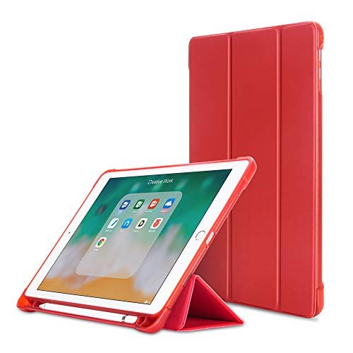 MadeRy Hülle für iPad (7th Generation) (10.2" 2019) / iPad Air 3 (2019) / iPad Pro 10.5" (2017), Ultra Dünn Weicher TPU Cover mit Pencilhalter und Trifold Stand, Auto Schlaf/Aufwachen, Rot von MadeRy