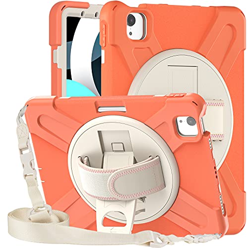 MadeRy Hülle für iPad Air 4 10.9" / iPad Pro 11" 2021 & 2020 & 2018, Robuste Langlebig Stoßfeste Regenbogen Schutzhülle mit Drehbarem Ständer und Schultergurt.(Orange) von MadeRy