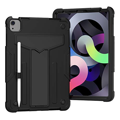 MadeRy Hülle für iPad Air 4 10.9" 2020 / iPad Pro 11" 2021/2020 / 2018, Robuste Langlebig Stoßfeste Schutzhülle mit Faltbarem Ständer (Schwarz+Schwarz) von MadeRy