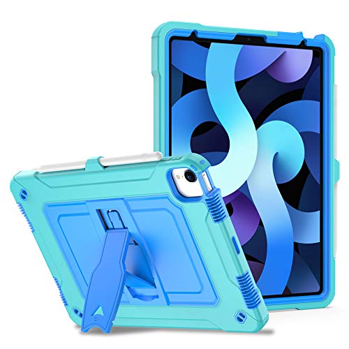MadeRy Hülle für iPad Air 4 10.9" 2020 / iPad Pro 11" 2021/2020 / 2018, Robuste Langlebig Stoßfeste Schutzhülle mit Ständer und Schultergurt (Aqua+Blau) von MadeRy