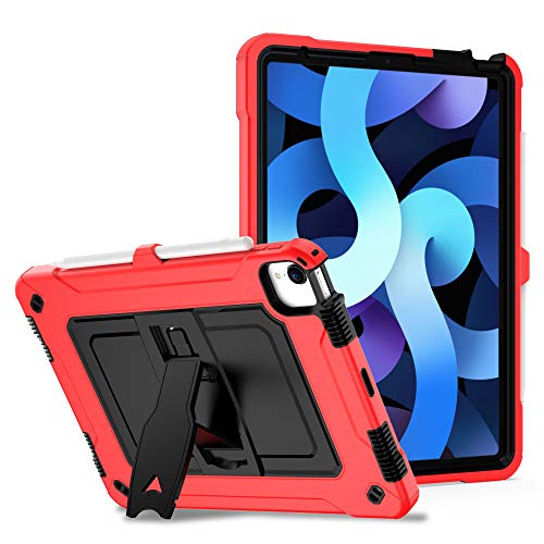 MadeRy Hülle für iPad Air 4 10.9" 2020 / iPad Pro 11" 2021/2020 / 2018, Robuste Langlebig Stoßfeste Schutzhülle mit Ständer und Schultergurt (Rot+Schwarz) von MadeRy