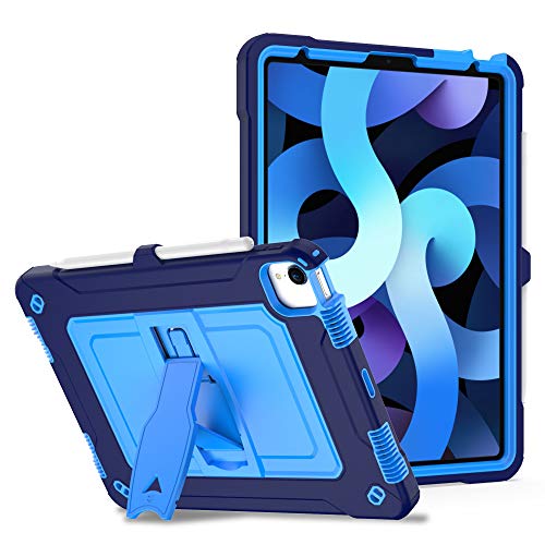 MadeRy Hülle für iPad Air 4 10.9" 2020 / iPad Pro 11" 2021 / 2020 / 2018, Robuste Langlebig Stoßfeste Schutzhülle mit Ständer und Schultergurt (Marineblau+Blau) von MadeRy