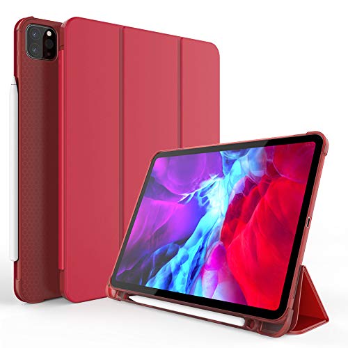 MadeRy Hülle für iPad Pro 11 2020 & 2018, Ultra Dünn Weicher TPU Cover mit Pencilhalter und Trifold Stand, Auto Schlaf/Aufwachen, Rot von MadeRy