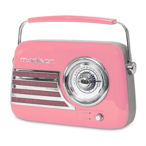 FREESOUND-VR40P - MADISON - 30W Vintage-Radio mit langer Batterielaufzeit, Bluetooth, USB und UKW - Pink von Madison