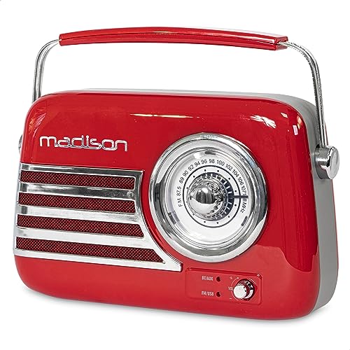 FREESOUND-VR40R - MADISON - 30W Vintage-Radio mit langer Batterielaufzeit, Bluetooth, USB und UKW - Rot von Madison