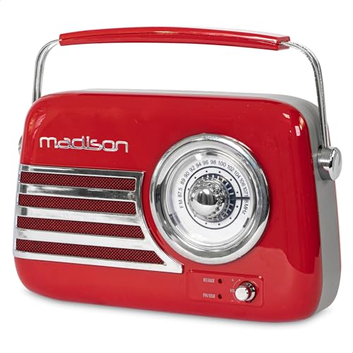 FREESOUND-VR40R - MADISON - 30W Vintage-Radio mit langer Batterielaufzeit, Bluetooth, USB und UKW - Rot von Madison