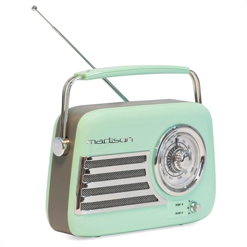 Madison - FREESOUND-VR40GR - Vintage-Radio 30W auf langer Batterie - Bluetooth, USB & FM - Blassgrün - Vintage, Nostalgie, Retro von Madison