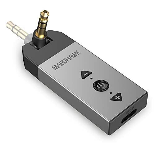 Bluetooth Aux Adapter, Maedhawk Aux auf Bluetooth 5.2 Empfänger mit Drehbarer 3.5 mm Audiobuchse für Car Home Stereo Lautsprecher Kopfhörer Musikstreaming (Lautstärke einstellbar, Freisprechen, A2DP) von MaedHawk