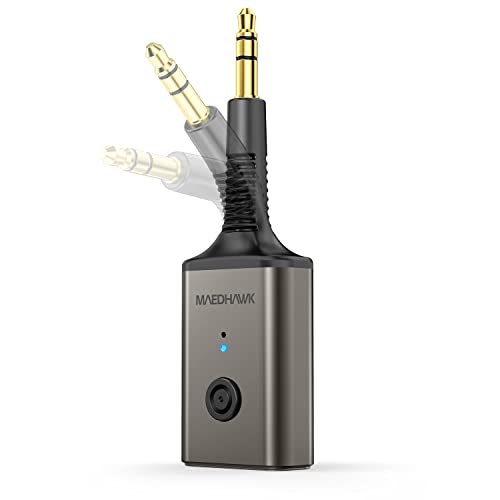 MaedHawk Aux Bluetooth Adapter, Bluetooth 5.3 Adapter Auto 3.5mm Drehbar 180° Bluetooth Empfänger Aux Mini Geeignet für Auto Kopfhörer Lautsprecher(Freisprechen, Dual-Link, 10 Stunden Akkulaufzeit) von MaedHawk
