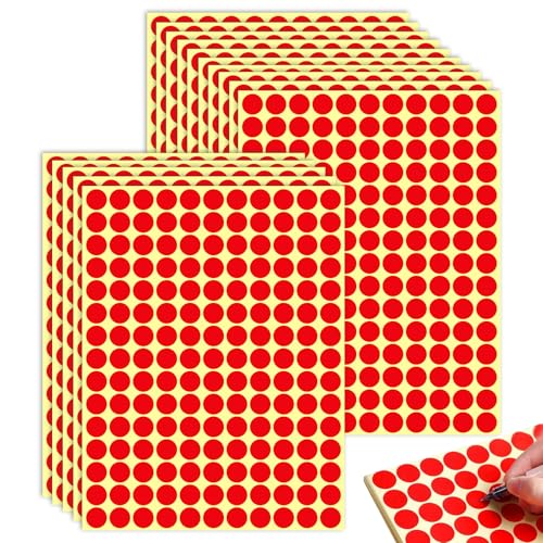 Mafagwre 10mm Klebepunkte Bunt, 2475 Stück Punkt Aufkleber, Selbstklebende Markierungspunkte, Farbige Punkte Aufkleber, Farbkodierung-Aufkleber Für Kalender, Planer Und Zum Basteln (red) von Mafagwre