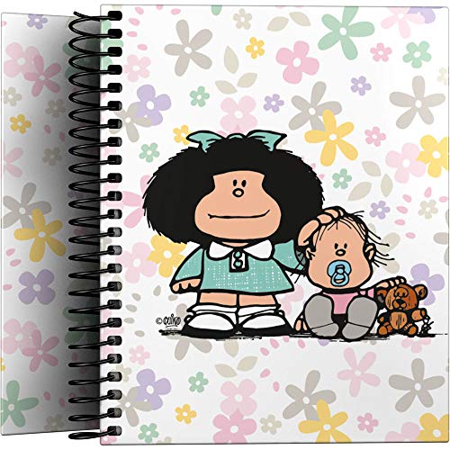 Mafalda 16532611 Notizbuch mit Spiralbindung, kariert, Blumenmuster, A7 von Mafalda