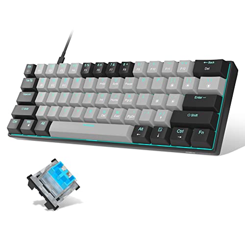 60 % mechanische Tastatur, MageGee Gaming-Tastatur mit blauen Schaltern und seeblauer Hintergrundbeleuchtung, kleine, kompakte 60 % Tastatur, tragbarer 60 % Gaming-Tastatur-Gamer, Schwarz und Grau von MageGee