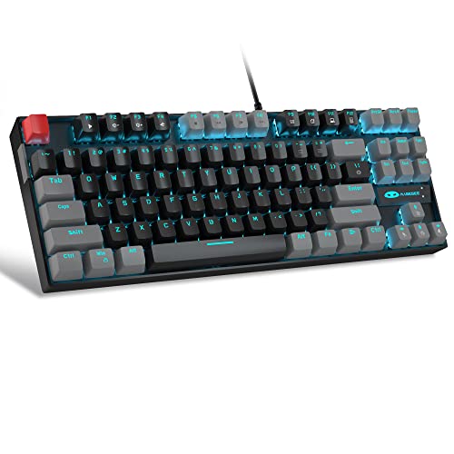 75% mechanische Gaming-Tastatur mit rotem Schalter, MageGee LED blau hintergrundbeleuchtete Tastatur, 87 Tasten, kompakte TKL kabelgebundene Computer-Tastatur für Windows Laptop PC Gamer,Schwarz/Grau von MageGee