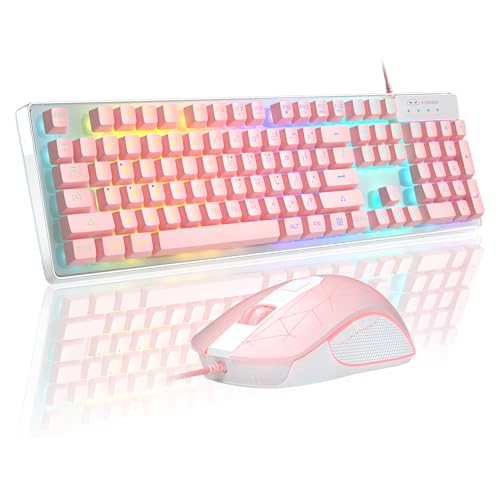 Gaming-Tastatur und Maus, K1 7 Farben LED-Hintergrundbeleuchtung Tastatur mit 104 Tasten Computer-PC-Gaming-Tastatur für PC/Laptop von MageGee