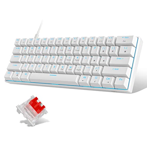 MageGee 60 % mechanische Tastatur, Gaming-Tastatur mit roten Schaltern und meerblauer Hintergrundbeleuchtung, kleine, kompakte 60 % Tastatur, mechanisch, tragbare 60 % Gaming-Tastatur, Gamer (weiß) von MageGee