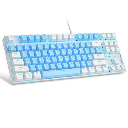MageGee 75% Mechanische Gaming-Tastatur mit blauem Schalter, LED-Tastatur mit blauer Hintergrundbeleuchtung, kompakte TKL kabelgebundene Computertastatur für Windows Laptop PC Gamer,Blau/Weiß von MageGee
