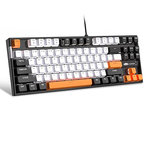 MageGee 75% Mechanische Gaming-Tastatur mit gelbem Schalter, LED-weiße Hintergrundbeleuchtung, 87 Tasten, kompakte TKL kabelgebundene Computertastatur für Windows Laptop PC Gamer - Weiß/Schwarz von MageGee