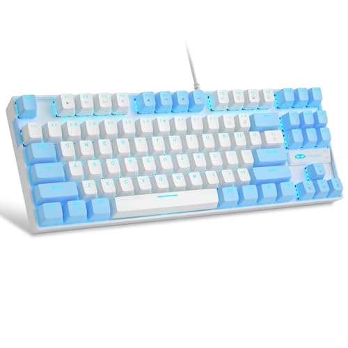 MageGee 75% Mechanische Gaming-Tastatur mit rotem Schalter, LED-Tastatur mit blauer Hintergrundbeleuchtung, kompakte TKL kabelgebundene Computertastatur für Windows Laptop PC Gamer,Weiß/Blau von MageGee