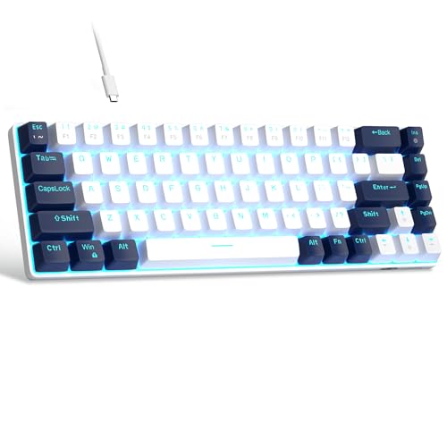 MageGee MK-Box Tragbare 60% mechanische Gaming-Tastatur, LED-Hintergrundbeleuchtung, kompakte Mini-Tastatur mit 68 Tasten, PC, Mac – Weiß/Blau von MageGee