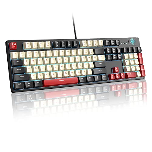 MageGee Mechanische Gaming-Tastatur MK-Armor LED-Regenbogen-Hintergrundbeleuchtung und kabelgebundene USB-Tastatur mit 104 Tasten mit roten Schaltern, für Windows-PC, Laptop-Spiel (schwarz und weiß) von MageGee