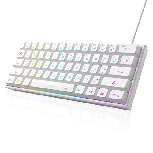 MageGee Mini-Gaming-Tastatur, 60 % RGB-Hintergrundbeleuchtung, 61 Tasten, ultrakompakte Tastatur, TS91, ergonomisch, wasserdicht, mechanisches Gefühl, PS4, Xbox One Gamer (weiß) von MageGee
