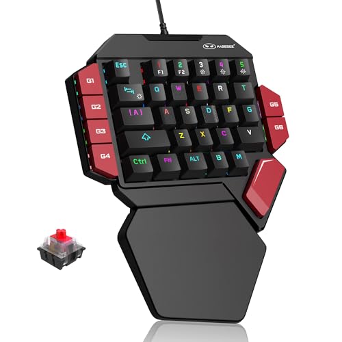 MageGee Professionelle Gaming-Tastatur mit einer Hand, RGB-Hintergrundbeleuchtung, 35 Tasten, Mini-Tastatur mit rotem Schalter für PC-Gamer, unterstützt 6 Makro-Tasten, Schwarz/Rot von MageGee