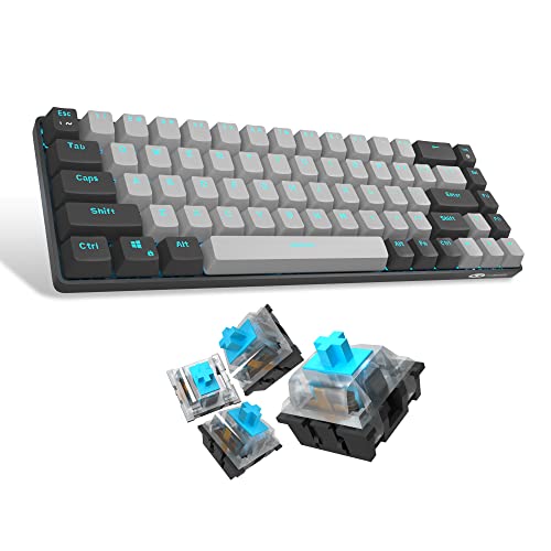 MageGee Tragbare 60 % mechanische Gaming-Tastatur, minimalistische MK-Box eisblaue Hintergrundbeleuchtung, kompakte 68 Tasten, kabelgebundene Büro-Tastatur mit blauem Schalter für Windows, Laptop, PC, Mac, praktisch (schwarz und grau) von MageGee
