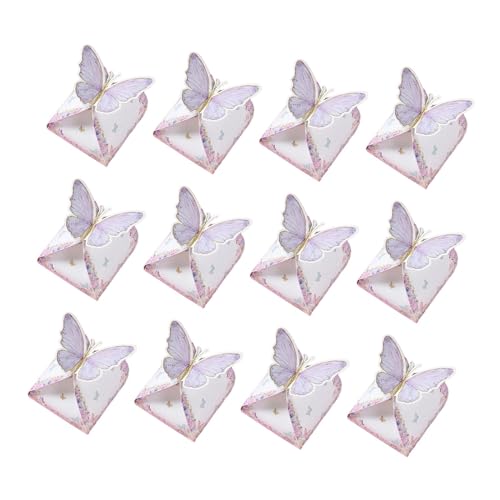 MagiDeal 12x Schmetterlings-Bonbontüten, Hochzeitsgeschenkboxen, Kekse, multifunktionale Bonbonboxen, Geschenkverpackungstüten für Partyzubehör, lila von MagiDeal