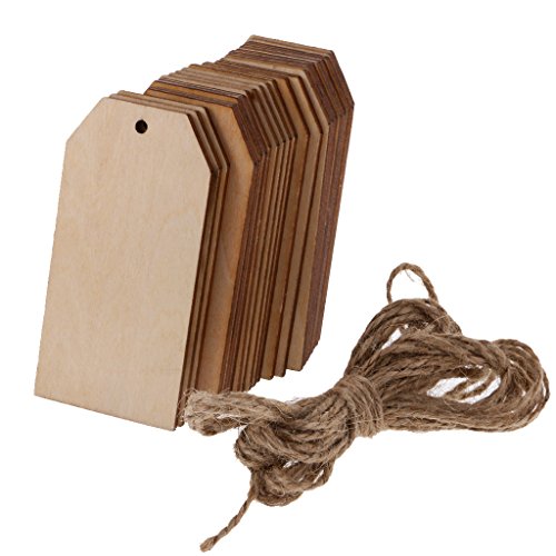 MagiDeal 50 Stück holz Etiketten Tags 8x4x0.2cm Geschenkanhänger Anhänger Etiketten mit Jute-Schnur von MagiDeal