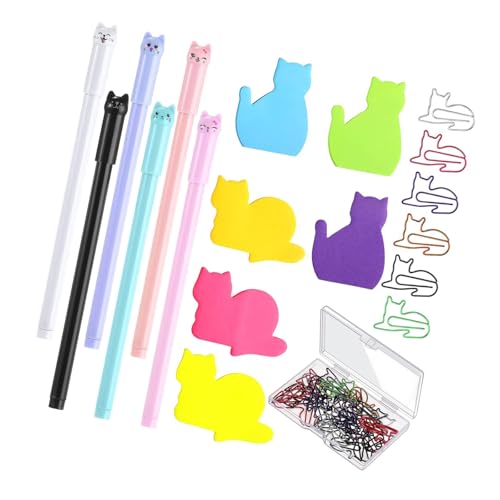 MagiDeal Katze geformte Briefpapier Set 30 Papierclips kreativ, Katzenliebhaber Geschenk tragbar 6 Stifte 6 Pads Sticky Notes for School von MagiDeal