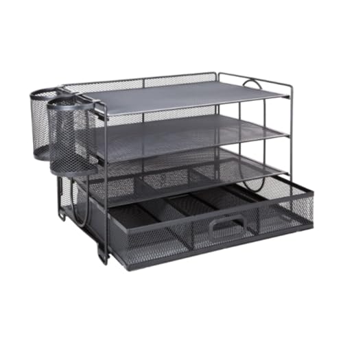 MagiDeal Mesh Desk Organizer mit Schubladen -Dokumentenbrieftaste 4 -Tier -Datei Organizer Paper Paper Desk Organizer für den Schuldesktop von MagiDeal