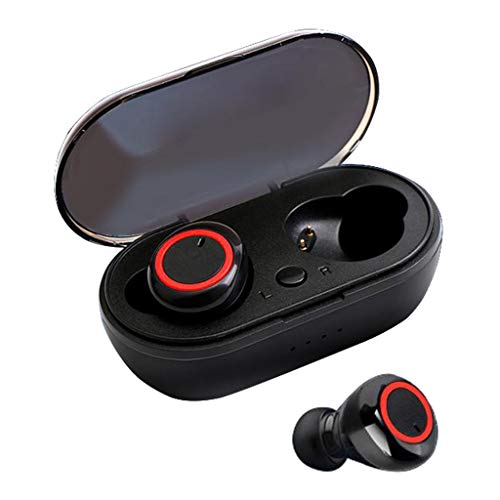 MagiDeal Non-Brand Y50 Bluetooth 5,0 Drahtlose Ohrhörer mit Lade Fall TWS Stereo Kopfhörer in Ohr Gebaut in Mic Headset Tiefe Bass für Sport - Schwarz Rot von MagiDeal