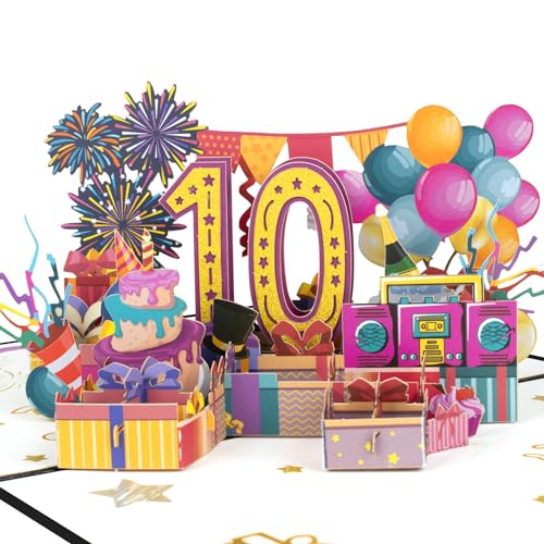 Magic Ants 10. Geburtstagskarte Pop Up Karte mit Umschlag für Tochter Sohn Jungen Mädchen Freunde Familie von Magic Ants