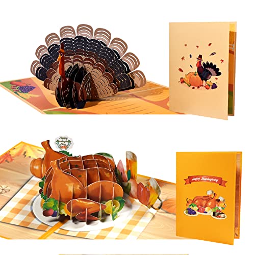 Magic Ants 2er-Pack Thanksgiving Pop Up Karte – Thanksgiving Dinner Karte, 3D Grußkarte, Happy Thanksgiving Karten, Thanksgiving Geschenkkarte, lustige Geburtstagskarten, Dankeskarte mit Umschlag von Magic Ants