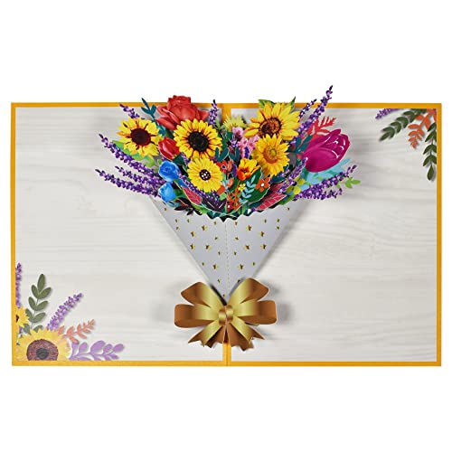 Magic Ants 3D Blumenbouquet Pop Up Muttertagskarte, Sonnenblume Geburtstagskarte fuer Mama, Jubilaeumskarte fuer Frau, Dankeschoen-Karte fuer Thanksgiving Day, Gute Besserung 3D-Grusskarte von Magic Ants